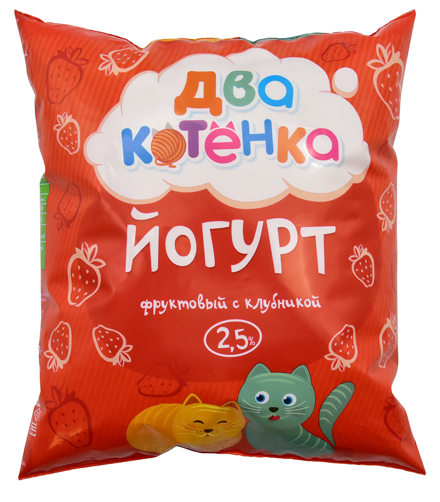 Йогурт питьевой "Два котенка" со вкусом "Клубника"